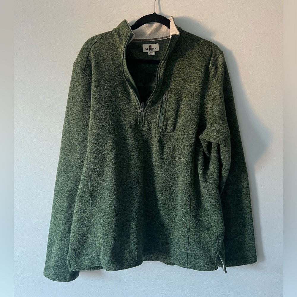 Woolrich Men’s Forest Green Quarter Zip Pullover Fleece Sweater Size Large